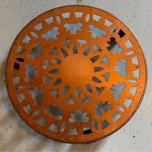 Vintage Copper Fancy Round Trivet, 6 1/4” Diameter